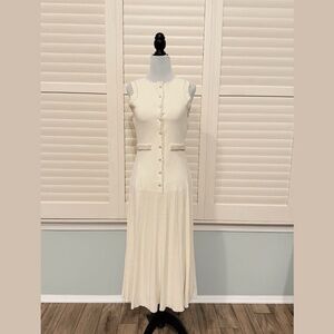 Elegant Cream Sleeveless Midi Dress